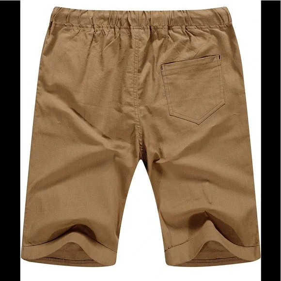BRAND NEW MENS LINEN KHAKI SHORTS NWT - Picture 2 of 3
